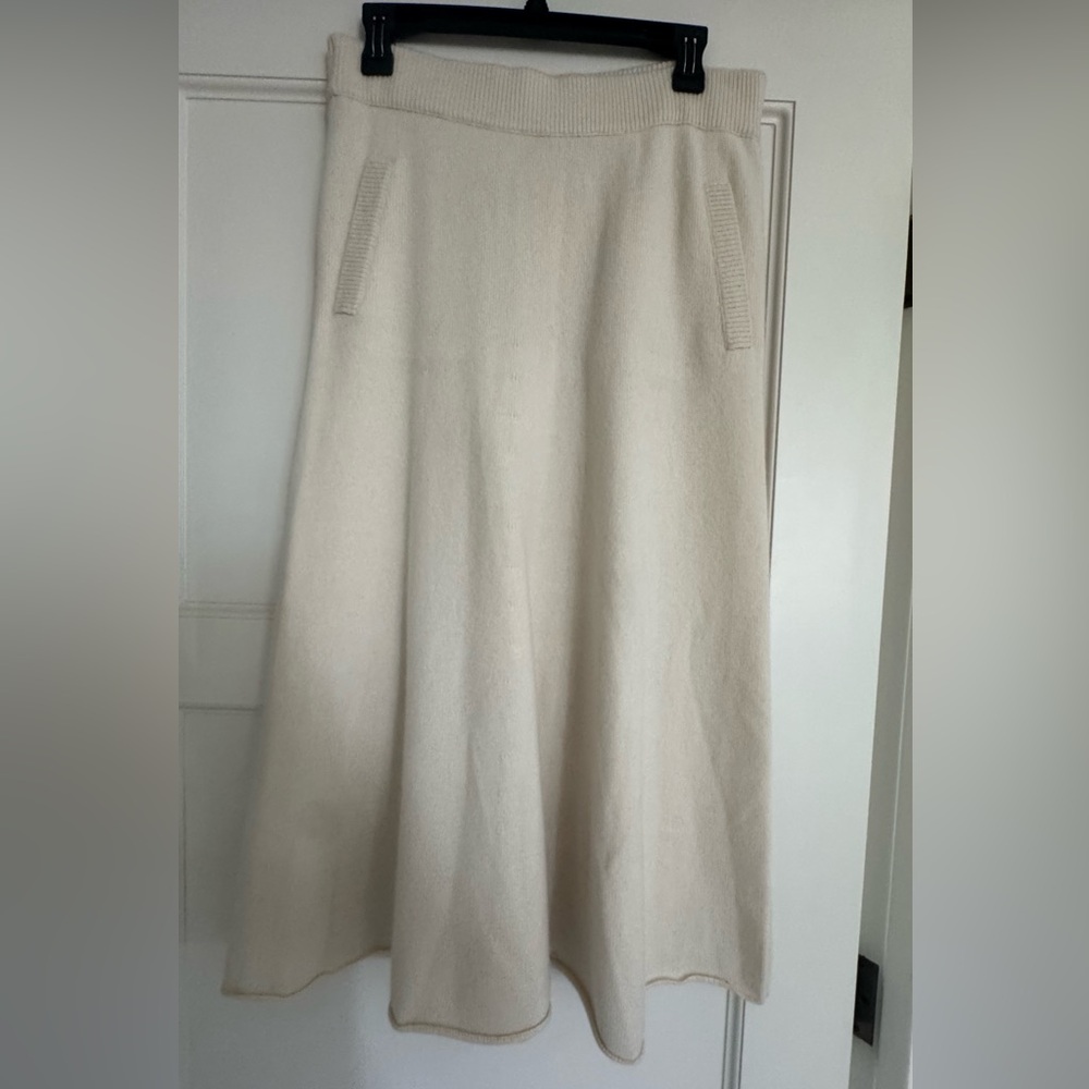 Lingua Franca Cream Cashmere A-Line Skirt with Subtle Waistband and side pockets